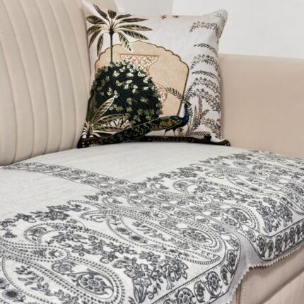 Classic Black Paisley Sofa Cover – Timeless Elegance for Your Living Room