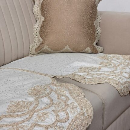 Luxury Embroidered Sofa Cover – Elegant Lace Design for Premium Home Décor