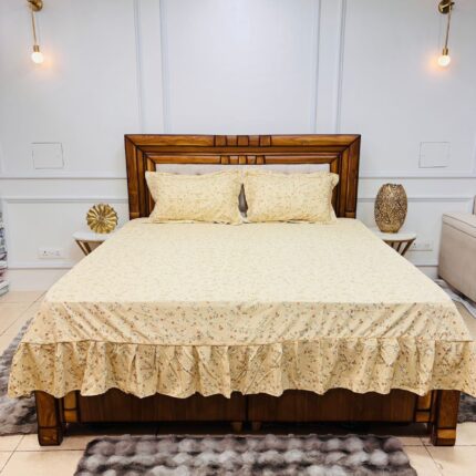 Meadow Breeze Floral Frill Bedsheet Set – Soft Cream & Wildflower Luxe