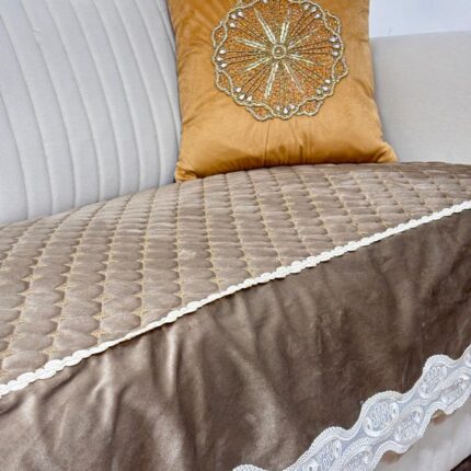 The Radiant Choice: Golden Mocha Silk-Velvet Quilted Sofa Cover