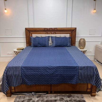 The Heritage Choice: Indigo Hand-Block Style Geometric Bedsheet Set