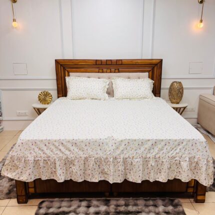 Vintage Petal Frill Bedsheet Set – Timeless Cream & Pastel Floral Luxe