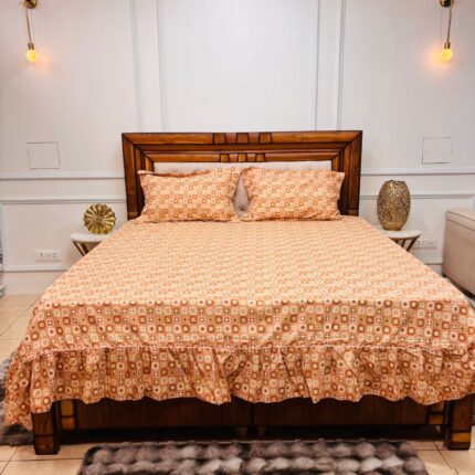 Amber Geometric Frill Bedsheet Set – Boho-Luxe Cotton Comfort