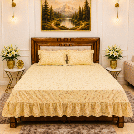 Meadow Breeze Floral Frill Bedsheet Set – Soft Cream & Wildflower Luxe