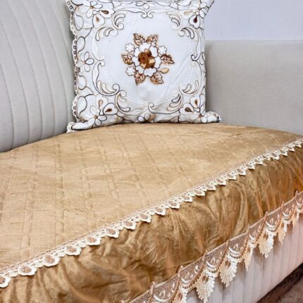 Imperial Gold Quilted Velvet Sofa Cover – Royal Lace & Tassels