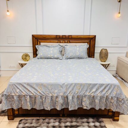 Premium Grey Floral Frill Bedsheet 😍 Subtle Luxury for Modern Bedrooms