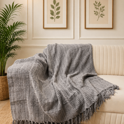 Luxury Grey Textured Sofa Throw – Modern Comfort & Style