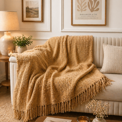 Cosy Mustard Waffle Knit Sofa Throw