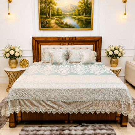 Premium Embroidered Lace Bedcover Set 😍 Elegant Luxury for Your Bedroom