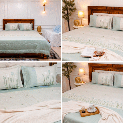 Pastel Floral Embroidered Comforter Set – Elegant Mint Luxury