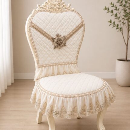 Luxury Royal Quilted Lace Chair Cover for Elegant Home Décor