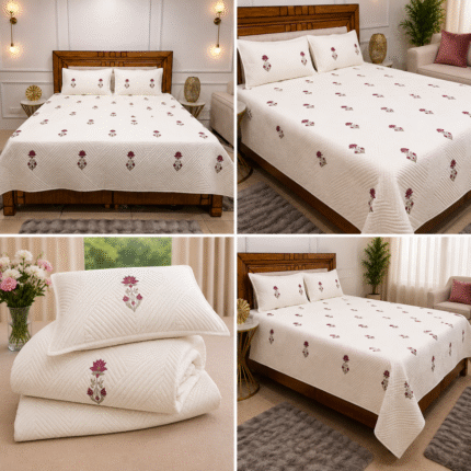 Elegant Floral Quilted Bedcover Set – Minimal Luxury Collection