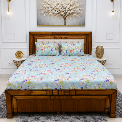 Premium Floral Fitted Bedsheet – Soft Pastel Elegance for a Serene Bedroom