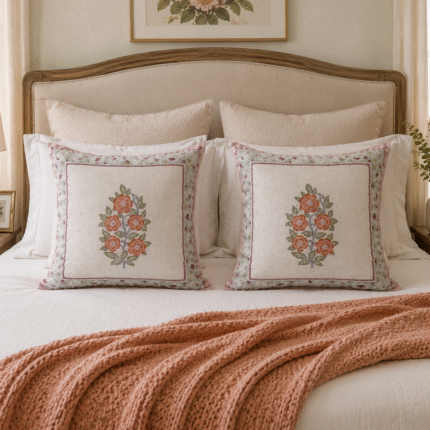 Traditional Floral Cushion Cover – Elegant Ethnic Printed Pillow Cover