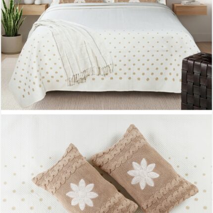 Ivory Gold Quilted Bedcover Set – Elegant Neutrals with Luxe Comfort