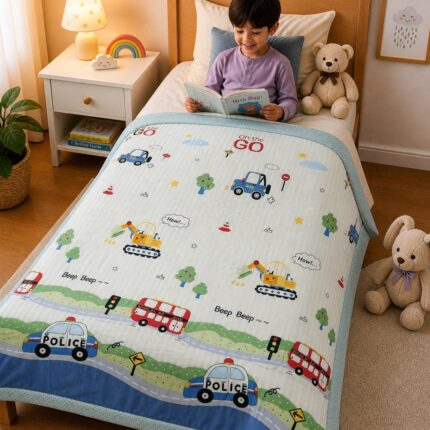 On The Go Kids Dohar – Vehicle Theme Soft Summer Blanket