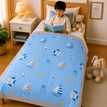 Ocean Adventure Kids Dohar – Soft Marine Printed Summer Blanket