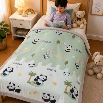 Cute Panda Kids Dohar – Soft Cartoon Printed Summer Blanket