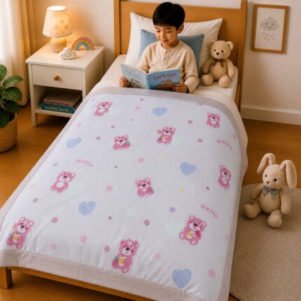 Pink Teddy Bear Kids Dohar – Soft & Cozy Summer Blanket for Kids