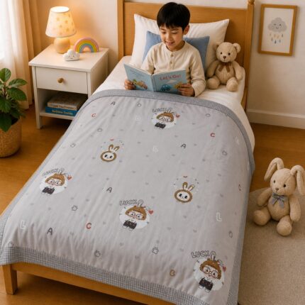 Cute Bunny & Teddy Kids Dohar – Soft Printed Summer Blanket for Kids