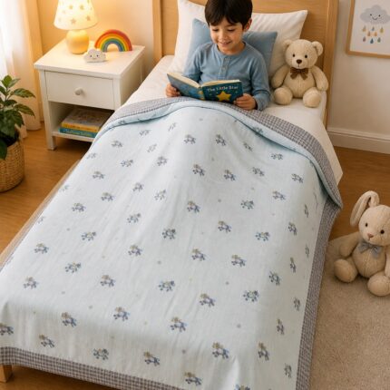 Little Star Kids Dohar – Soft Blue Printed Summer Quilt