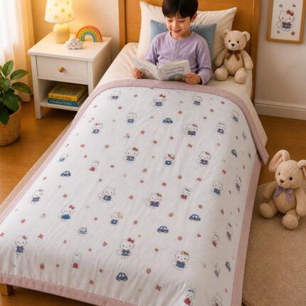 Hello Kitty Kids Dohar – Cute Cartoon Printed Soft Summer Blanket