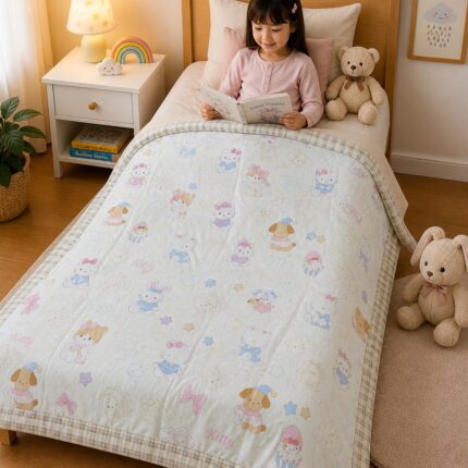 Cute Kitty & Friends Kids Dohar – Soft Pastel Dream Quilt