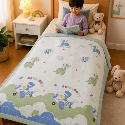 Astro Dino Kids Dohar – Space Adventure Soft Summer Quilt