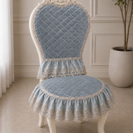 Elegant Sky Blue Velvet Chair Cover with Premium Lace Detailing