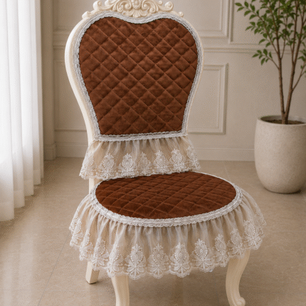 Premium Chocolate Brown Velvet Chair Cover with Elegant Lace Detailing