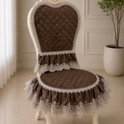 Luxurious Mocha Brown Velvet Chair Cover with Elegant Lace Embroidery