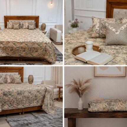 Elegant Floral Bed Cover Set in Soft Sage & Blush Tones
