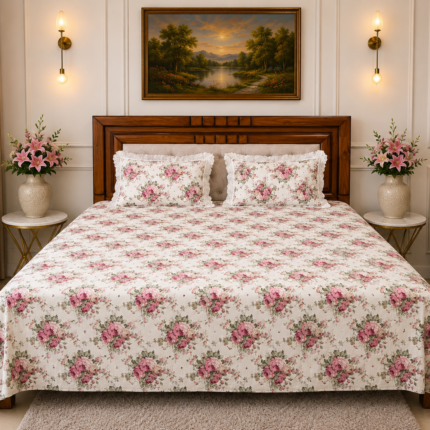 Premium Floral Cotton King Size Bedsheet with 2 Pillow Covers