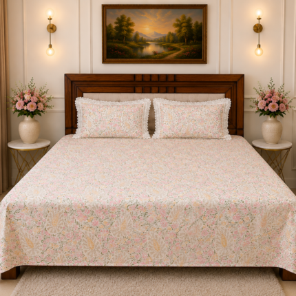 Premium Pastel Paisley Floral Cotton King Size Bedsheet with 2 Pillow Covers
