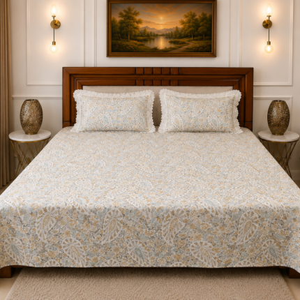 Premium Elegant Paisley Cotton King Size Bedsheet with 2 Pillow Covers