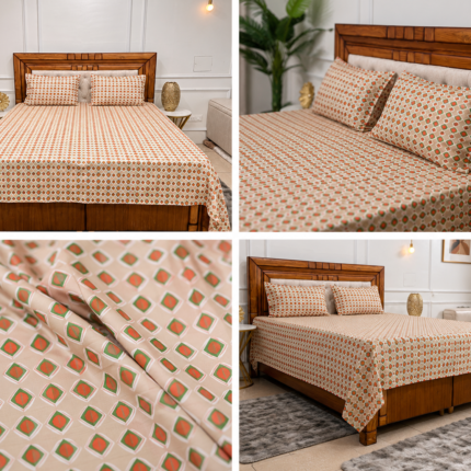 Soft Geometric Printed Cotton Bedsheet Set