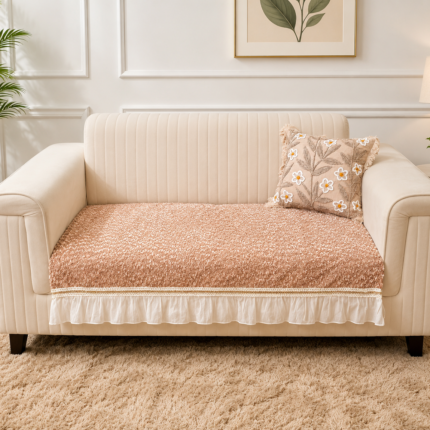 Elegant Textured Sofa Seat Cover with Decorative Ruffle Border