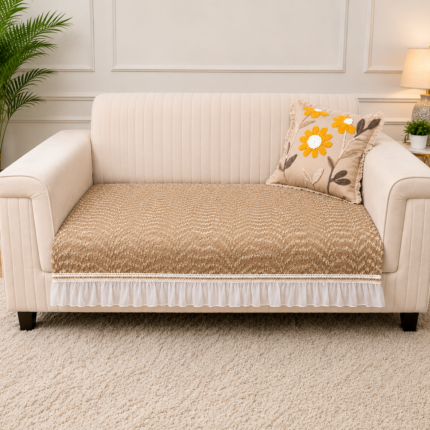 Luxury Textured Sofa Seat Cover with Elegant Ruffle Lace Border