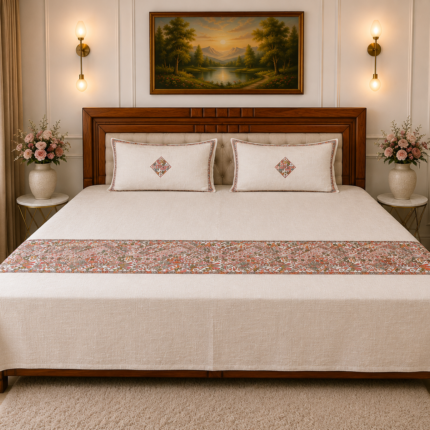 Handcrafted Embroidered Linen Bed Cover Set