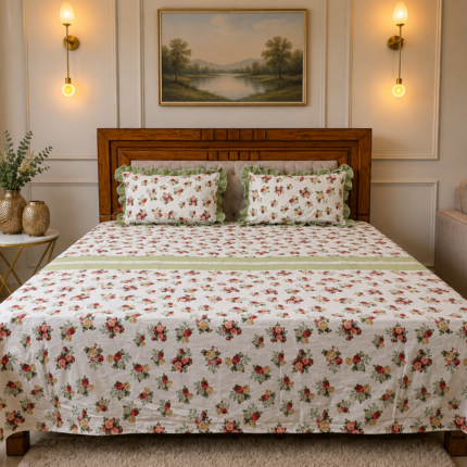 Vintage Floral Cotton Bedsheet – Timeless Elegance for Every Bedroom