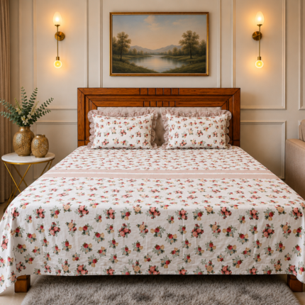 Vintage Floral Cotton Bedsheet Set – Timeless Elegance for Your Bedroom
