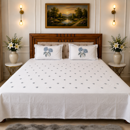 Elegant Embroidered Cotton Bedsheet Set – Timeless Luxury for Every Bedroom