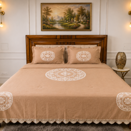 Elegant Peach Embroidered Comforter Set – Classic Luxury & Grace