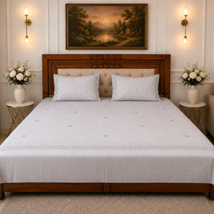 Elegant Embroidered Cotton Bedsheet Set | Premium Floral Border