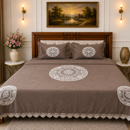 Luxury Taupe Embroidered Comforter Set – Classic Elegance