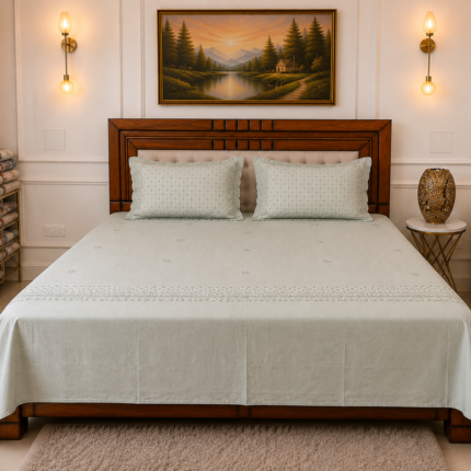 Elegant Embroidered Bedsheet Set | Premium White Cotton Collection
