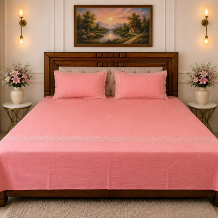 Elegant Pink Embroidered Bedsheet Set | Soft & Stylish Bedroom Collection