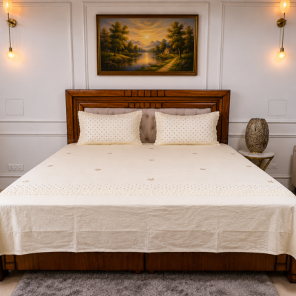 Elegant Cream Embroidered Bedsheet Set | Classic Premium Collection