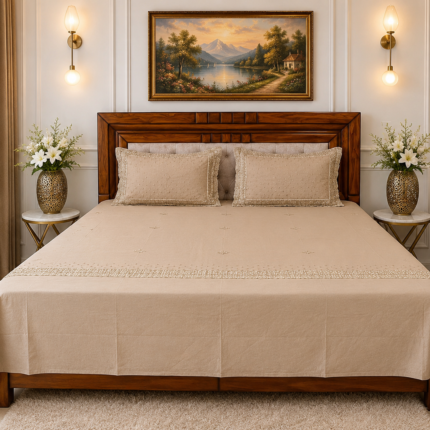 Elegant Beige Embroidered Bedsheet Set | Premium Luxury Collection