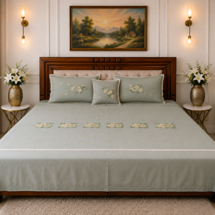 Elegant Floral Embroidered Cotton Bedspread Set